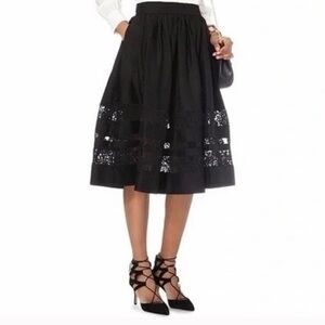 ALICE & OLIVIA Sz 6 BLACK Poplin Pleats Tiered Lace Inset Embroidered Tamira